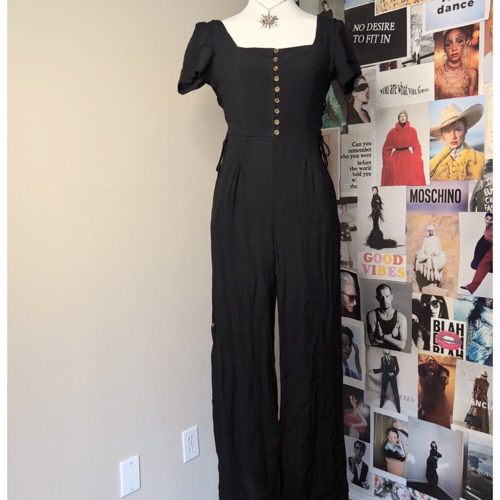 Lace Up Black Bohemian Jumpsuit